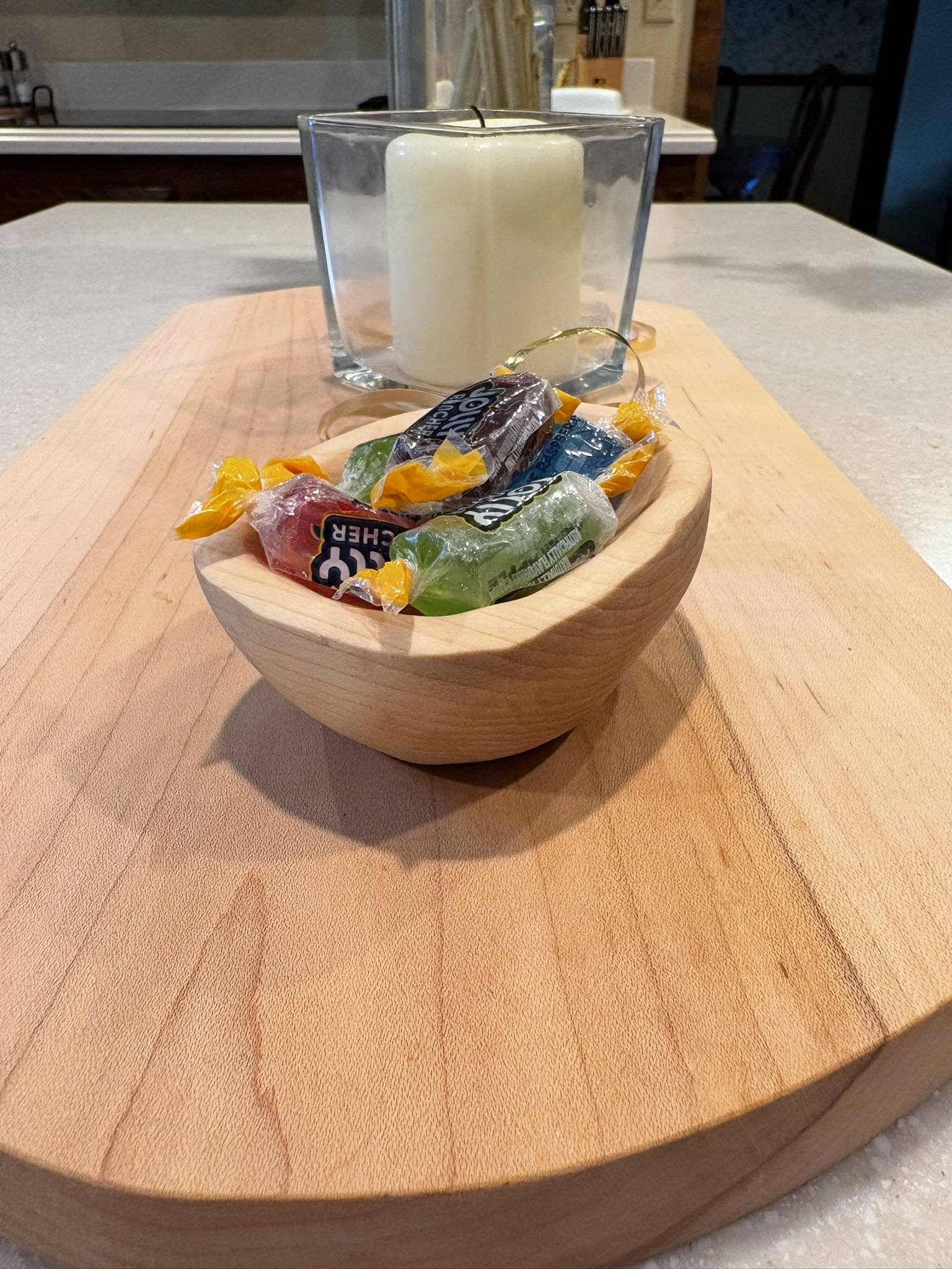 The finished bowl holding candy.