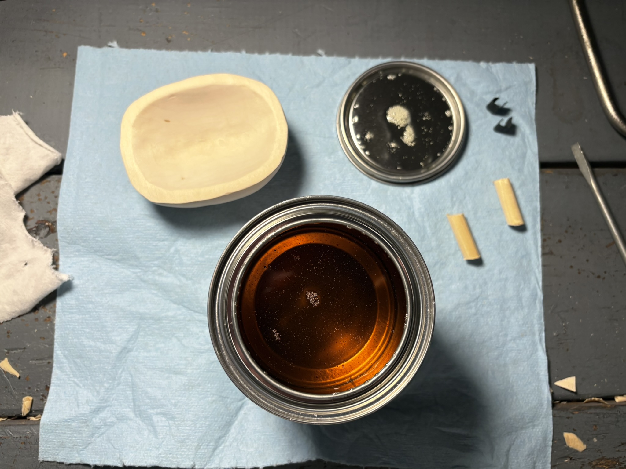 Top-down view of the bowl after applying Tried & True Varnish Oil.